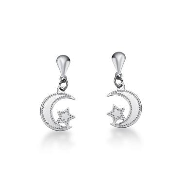 Imagem de Brinco Pendurado Lua e Estrela Aço Inox Antialérgico Básico