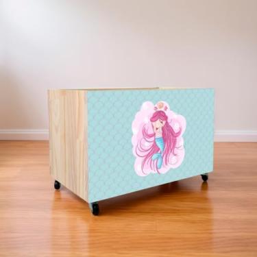 Imagem de Caixa Organizadora de Brinquedos com 4 Rodas - Bau de Brinquedos Infantil em Madeira de Pinho Natural (CX113)