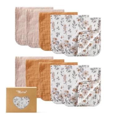 Imagem de TILLYOU Panos para arrotar musselina bebê menino menina 50,8 cm x 25,4 cm, 6 camadas absorventes 100% algodão panos grandes macios, pacote com 10 (flor amarela)
