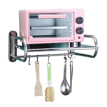 Imagem de AKALNNB Rack de armazenamento de microondas prateleira de parede suporte de parede prateleira de forno de micro-ondas prateleira de panela organizador de panela suporte multifuncional cozinha forno