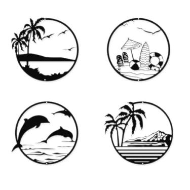 Imagem de Vaveren 4 peças de arte de parede de praia, decoração de parede, arte pendurada, presente de inauguração, decoração de casa, ferro para banheiro, quarto, sala