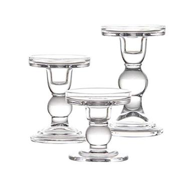 Imagem de Castiçal Conjunto de 3 Castiçais de Vidro Transparente Base Redonda Durável Castiçal Enfeite Criativo para Decoração de Casa Candelabro Decoração de Casa