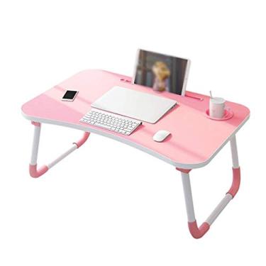 Imagem de Bandeja de cama portátil para laptop, mesa dobrável para dormitório, suporte de leitura, bandeja para servir café da manhã com compartimentos para tablet