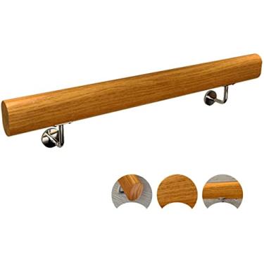 Imagem de Kit completo de corrimões para corredores, grades de deck com suporte de parede de aço inoxidável, trilho de escada de madeira para degraus internos (tamanho: 1,2 m) ()