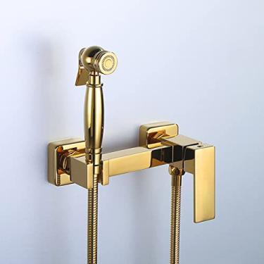 Imagem de MINJING Kit de pulverizador de bidê para vaso sanitário dourado quente e frio montado na parede kit de pulverizador de torneira para vaso sanitário alça única multifuncional banheiro banheiro kit de