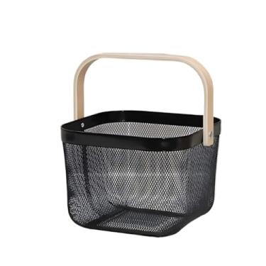 Imagem de Cesto Fruteira Organizador de Utensílios Decorativo Caixa Organizadora Bambu e Inox 20x20/40x24cm(PRETO MÉDIO)