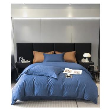 Imagem de Jogo de lençol Queen King com elástico azul escuro abstrato 100% algodão jacquard (azul King)