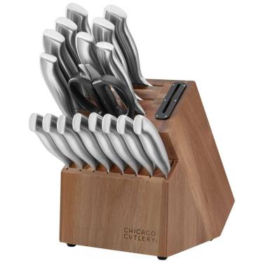 Imagem de Conjunto de Facas em Aço Inoxidável com Bloco de Bancada, 18 Peças, Chicago Cutlery, Prata