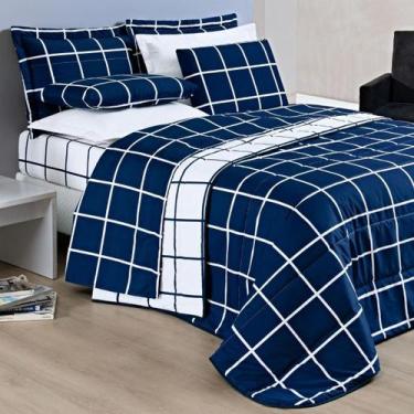 Imagem de Conjunto Cama King Size Colcha Xadrez 200 Fios 03 Peças ToqueDeSeda AU