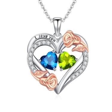 Imagem de WYDDO Colar de pedra do mês de nascimento para mulheres, mãe, colar com pingente de coração, colar de flor de rosa, joia de pedra de nascimento para a família das mães, presente de aniversário para