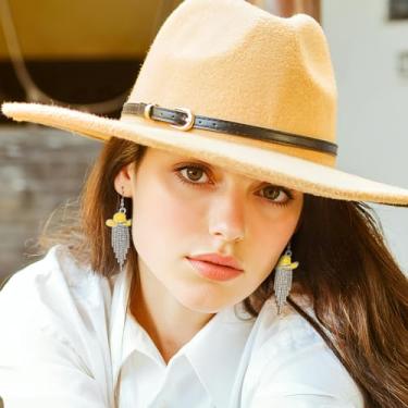 Imagem de Western Cowgirl Chapéu esmaltado brilhante strass borla brincos pendentes baile shows country roupas cowboy roupas rodeio joias presente para mulheres, cristal transparente, chapéu prata e amarelo