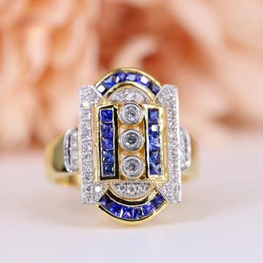 Imagem de Diamantes completos e anel de safira para mulheres, 8, Metal, Zircônia cúbica