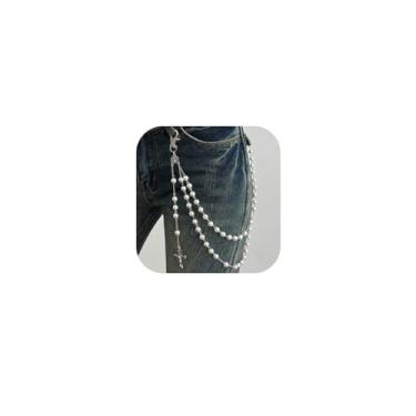 Imagem de XIAOMOJEW Corrente de calça para mulheres e homens, prata, pérola, cruzada, corrente em camadas, jeans, joias corporais, motociclista, hip hop, punk, one size, Metal não precioso, Sem Pedra Preciosa