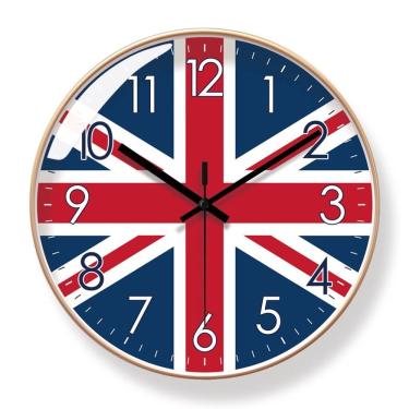 Imagem de Relógio de parede Union Jack Espelho de plástico com design redondo de 30 cm