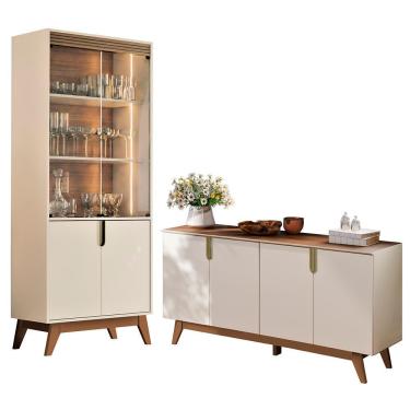 Imagem de Sala De Jantar Com Cristaleira Paraty E Buffet Aparador Recife Off White-amêndoa - Mobl...
