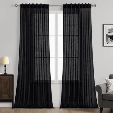Imagem de Cortinas MIULEE: linho preto, 229 cm de comprimento, 2 painéis, quarto