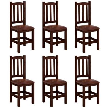 Imagem de Kit 6 Cadeiras Madeira Maciça Estofado material sintético Marrom Diama