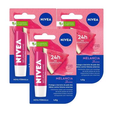 Imagem de Kit 3 Hidratante Labial Nivea Melancia Shine 4,8g