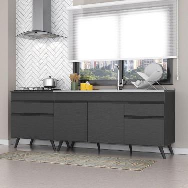 Imagem de Kit 2 Balcões Gabinete Pia 150 Cm E Cooktop 70 Cm Veneza Multimóveis Mp2073.895 Preto