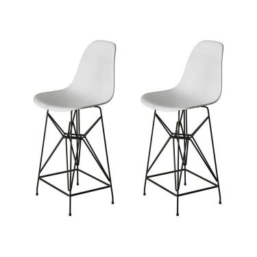 Imagem de Kit 2 Banquetas Bistrô Alta Eames Eiffel Branca Base Ferro Preto - Cor: Branco