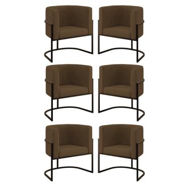 Imagem de Kit 06 Poltronas Lua Sala Decorativa Base De Ferro Black Marrom