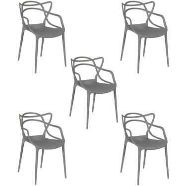 Imagem de Kit 5 Cadeiras Allegra Empilhável Com Inmetro Magazine Decor - Cinza Escuro