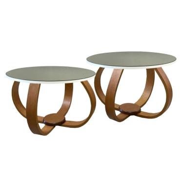 Imagem de Conjunto Mesa De Centro E Lateral Pés Cebola Espelhada Branco