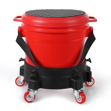 Imagem de Kit de balde de lavagem de carro de 5 galões, sistema de lavagem de capacidade de 136 kg com rolagem de 5 rodas, balde de 15,5 L, armadilha de grãos e tampa, estação de detalhes móvel para lavagem de