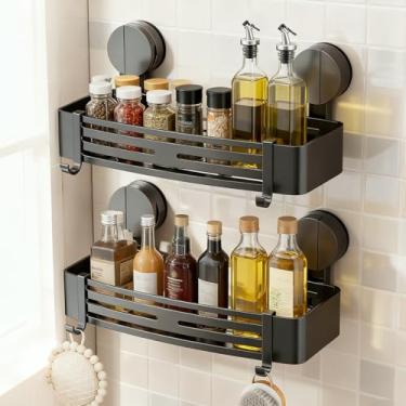 Imagem de ONXE 2 peças de suporte de ventosa, sem perfuração, prateleira de especiarias com sucção extra forte para parede de cozinha, despensa, geladeira, casa, lavanderia, quarto, organização e armazenamento