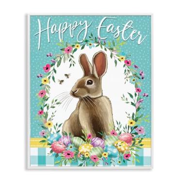 Imagem de Stupell Industries Guirlanda de coelho da Páscoa feliz arte giclée emoldurada branca, design por Elizabeth Tyndall, 14 x 11