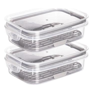 Imagem de 2X Kit 2 Potes Porta Frios Queijo Presunto Hermético Empilha