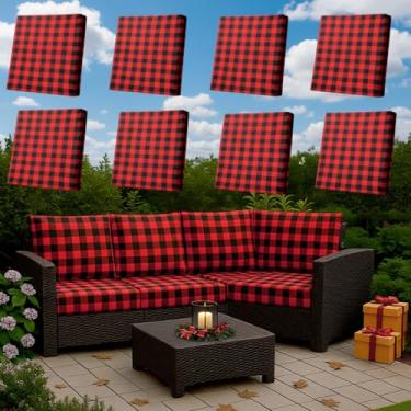 Imagem de Tingjoo 8 peças capa de almofada elástica para sofá para área externa capa de almofada de substituição para móveis de pátio capas de sofá para cadeira de assento macio protetor de flexibilidade