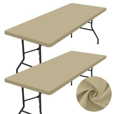 Imagem de homing Pacote com 2 toalhas de mesa retangulares, toalha de mesa de tecido elástico para mesas dobráveis de 1,8 m, capa de mesa lavável para piquenique, acampamento, interior e exterior (taupe, 76 cm