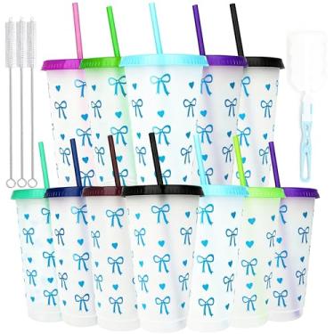 Imagem de Alohastarttg Pacote com 12 copos de plástico com tampas e canudos, copo reutilizável de 680 g, copo de café gelado, caneca de viagem, copos personalizados para festas, lembrancinhas de festa para