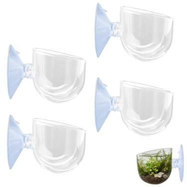 Imagem de Sekonow Pacote com 4 suportes para plantas de aquário com orifício, copo de vaso de plantas aquáticas com grande ventosa, vaso de aquário de acrílico transparente para decorações de paisagens