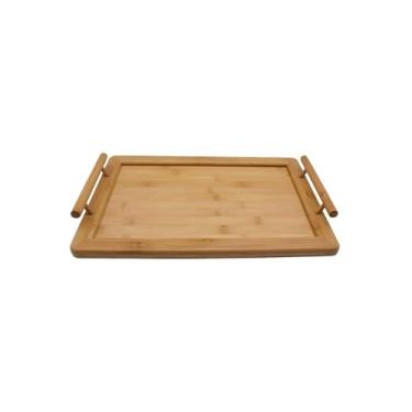 Imagem de Bandeja Multiuso de Bambu, Mesa de Apoio Dobrável, 50 x 30 cm, com Bordas Elevadas, para Café da Manhã, Refeições e Trabalho
