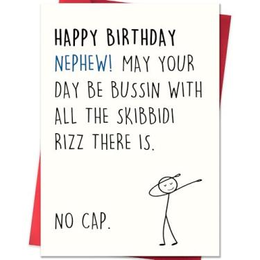 Imagem de Smithtuy Cartão de aniversário sobrinho, cartão de aniversário para sobrinho da tia tio, cartões de presente de aniversário de sobrinho feliz com design inspirado em meme de gíria Skibidi Rizz