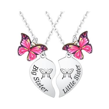 Imagem de Colar de borboleta combinando com coração de irmã mais velha, para irmãs, presente de aniversário de Natal para irmãs, joias de borboleta para mulheres