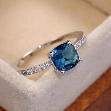 Imagem de Anéis femininos de zircônia cúbica brilhante minimalista, joias de casamento azul safira #B2635_10