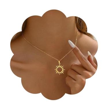 Imagem de Warmhope Colar feminino requintado banhado a ouro 18K com pingente delicado de arco de ferradura de sol e lua, acessório minimalista elegante perfeito para presentes, Universal size, Latão, Sem Pedra