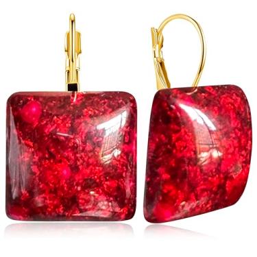 Imagem de unixmoment Simplicity Brincos femininos com pingente quadrado geométrico em resina, Large, Resina, Sem pedra preciosa