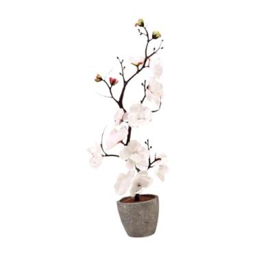 Imagem de Fenteer Flor de Ameixeira Artificial, Flor Falsa, Decoração para Casa, Artesanato, Ornamento com Vaso, Pequena Planta Artificial em Vaso para Festa, Branco