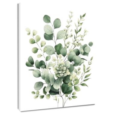 Imagem de MEUNEAR Arte de parede de eucalipto verde sálvia planta de folha verde e floral em tela branca arte de parede natureza botânica imagens de flores para quarto, banheiro, sala de estar, decoração de