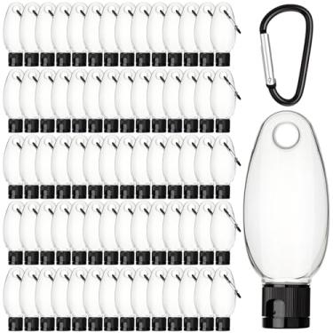 Imagem de Yalikop 100 garrafas de viagem com chaveiro, garrafa de plástico transparente de 60 ml, à prova de vazamento, recarregável, recipiente vazio, embalagem de líquido, garrafa portátil com tampa para