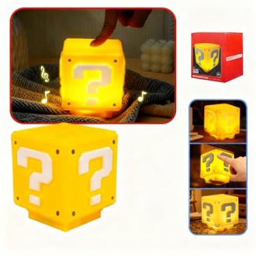 Imagem de Luminária Para Quarto Super Mário Com Som Cubo Bloco Gamer Abajur De Cabeceira Mesa