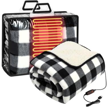 Imagem de Glooglitter Cobertor elétrico aquecido de 127 cm x 152 cm elétrico 5 V alimentado por USB com temporizador e controlador de temperatura para carro, inverno, viagem, casa, escritório, acampamento