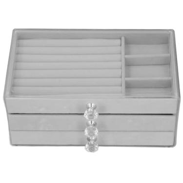 Imagem de Organizador de joias acrílicas transparente, 3 gavetas, caixa de armazenamento, expositor para brincos, colares, anéis, mulheres, meninas, material acrílico transparente 23x14x10cm (Cinza)