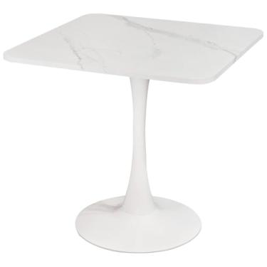 Imagem de Mesa de jantar quadrada moderna de 76 cm para mesa de tulipa de bistrô de 2 a 4 com tampo de mármore sintético, fácil de montar, moldura de metal resistente, diâmetro 76 cm x A 28 cm (branca, 76 cm)
