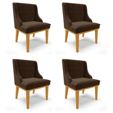 Imagem de Kit 4 Cadeiras Estofadas Para Sala De Jantar Base Fixa De Madeira Castanho Lia Suede Marrom - Ibiza