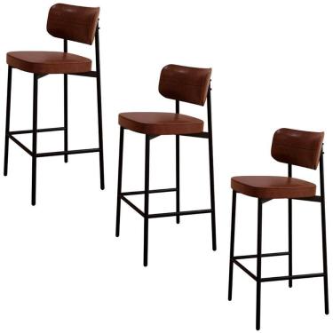 Imagem de Banqueta Alta Bar Estofada Kit 3 Ella M25 Sintético Marrom - Mpozenato